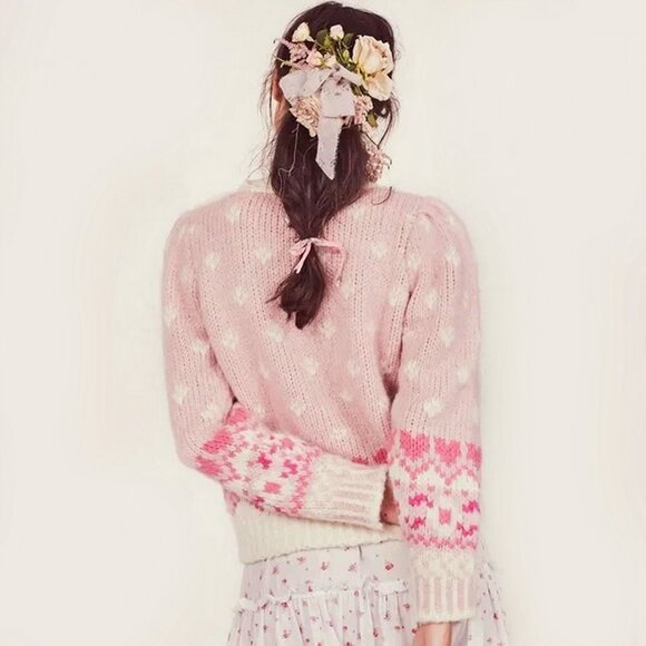 LoveShackFancy Rosie Heart Alpaca Wool Puff Shoulder Sweater - Picture 2 of 11